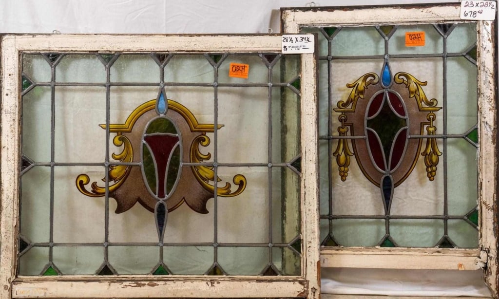 PAIR OF IRISH STAINED GLASS PANELS (1 of 3)