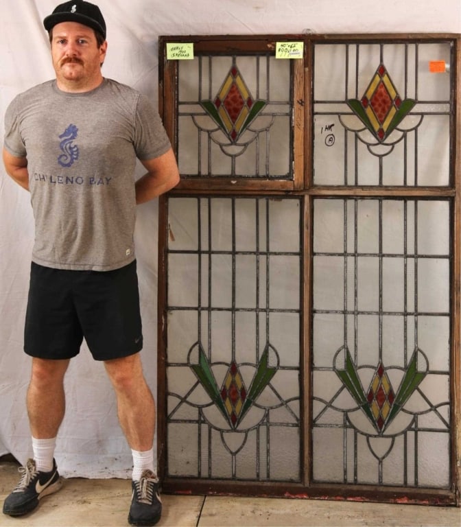 ANTIQUE IRISH STAINED GLASS PANEL (1 of 3)