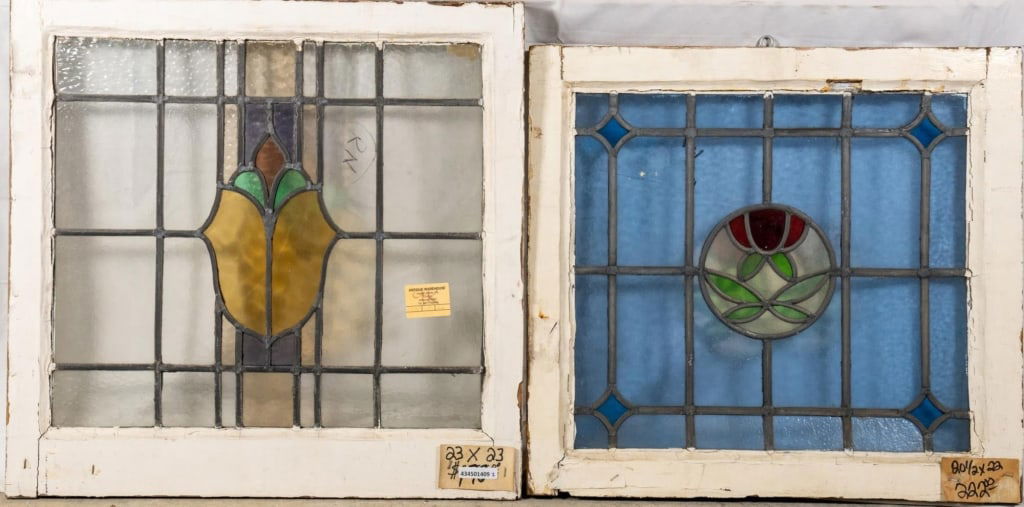 TWO CONTINENTAL STAINED GLASS PANELS (1 of 4)