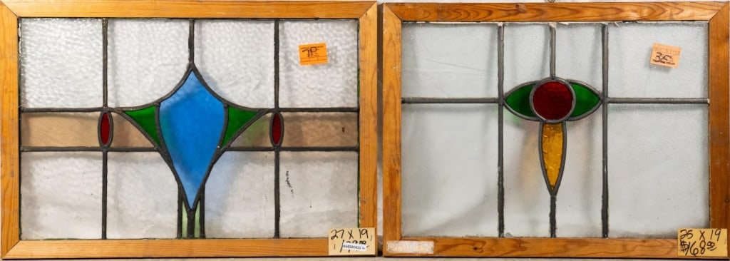 TWO ANTIQUE CONTINENTAL STAINED GLASS PANELS: Two antique Continental stained glass panels. Approximate dimensions: h. 19", w. 27" Disclaimer: This is an online court ordered bankruptcy sale. Participating bidders must have a credit card on file