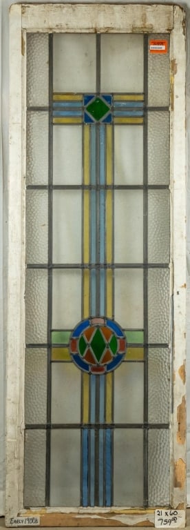 ANTIQUE CONTINENTAL STAINED GLASS PANEL: Antique Continental stained glass panel. Approximate dimensions: h. 60", w. 21" Disclaimer: This is an online court ordered bankruptcy sale. Participating bidders must have a credit card on file with