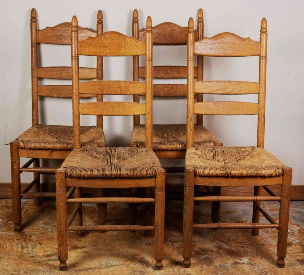 SET OF 4 19TH C. FRENCH LADDER BACK RUSH SEAT CHAI (1 of 4)