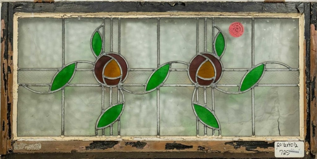 FRENCH ART NOUVEAU STAINED GLASS PANEL (1 of 3)