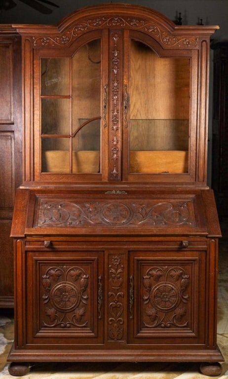 FRENCH RENAISSANCE REVIVAL SLANT FRONT BOOKCASE (1 of 4)