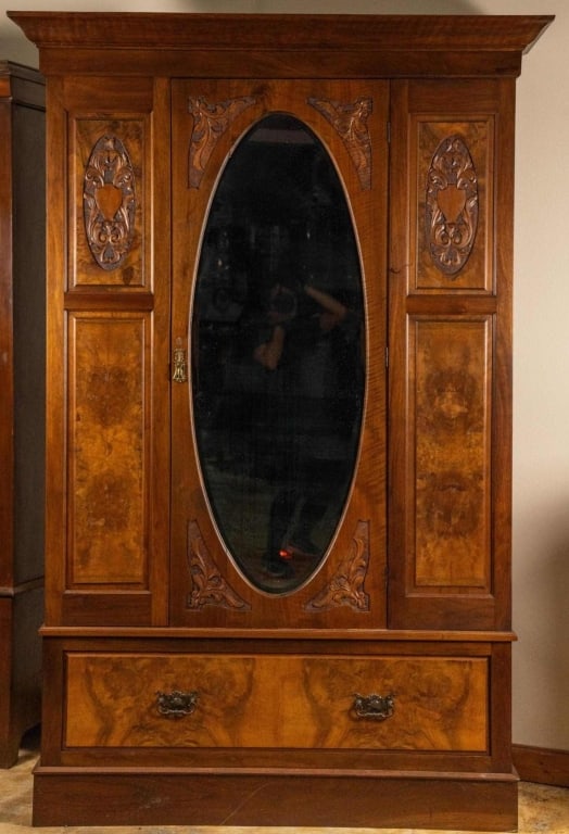 FRENCH WALNUT MIRRORED ARMOIRE (1 of 5)