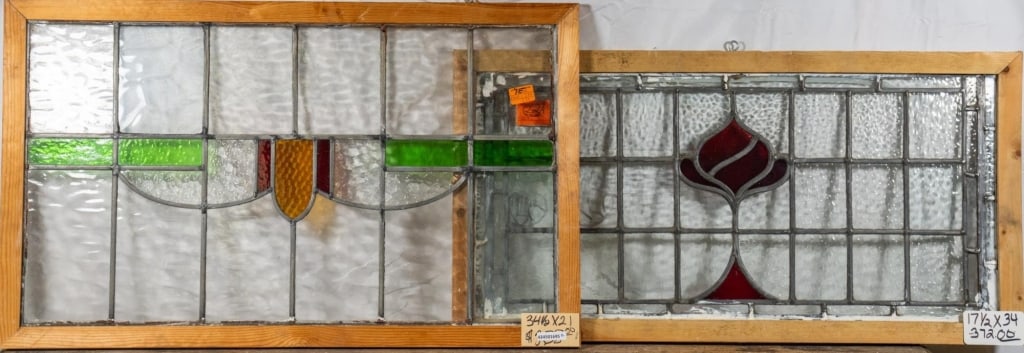TWO ANTIQUE CONTINENTAL STAINED GLASS PANELS: Two antique Continental stained glass panels. Approximate dimensions: h. 21", w. 34" Disclaimer: This is an online court ordered bankruptcy sale. Participating bidders must have a credit card on file