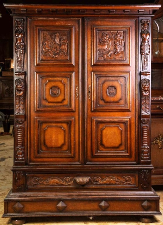 FRENCH FIGURAL CARVED ARMOIRE (1 of 5)