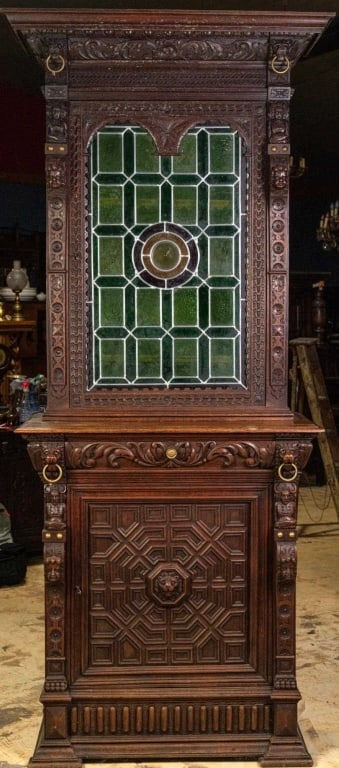 FRENCH RENAISSANCE REVIVAL STAINED GLASS BUFFET (1 of 5)