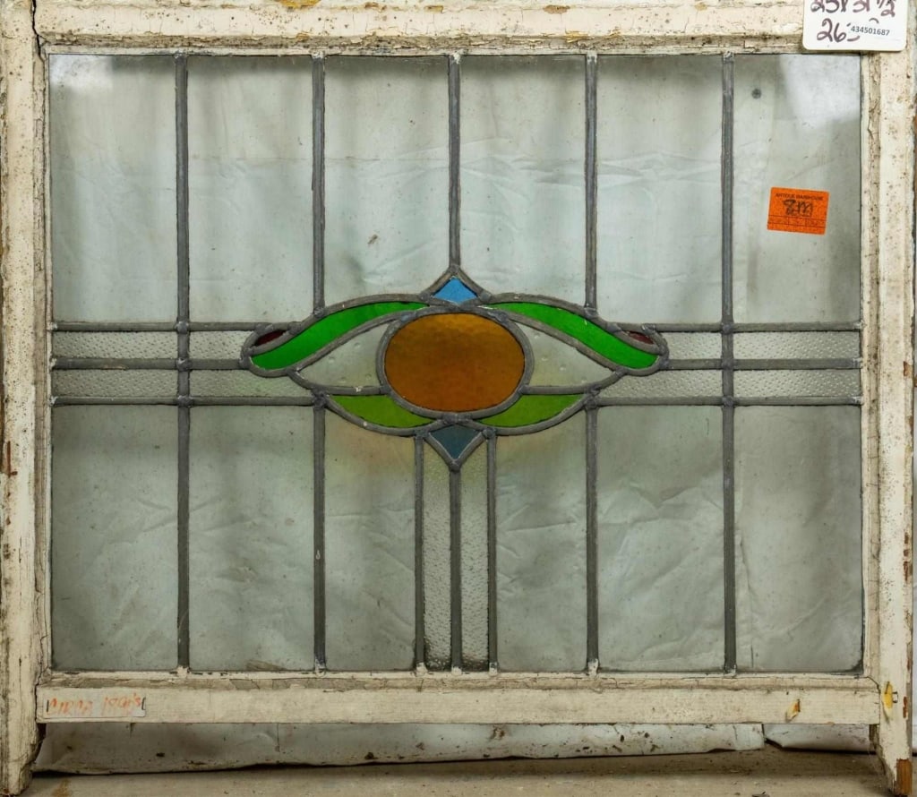 ANTIQUE CONTINENTAL STAINED GLASS PANEL: Antique Continental stained glass panel. Approximate dimensions: h. 25", w. 39.5" Disclaimer: This is an online court ordered bankruptcy sale. Participating bidders must have a credit card on file wit