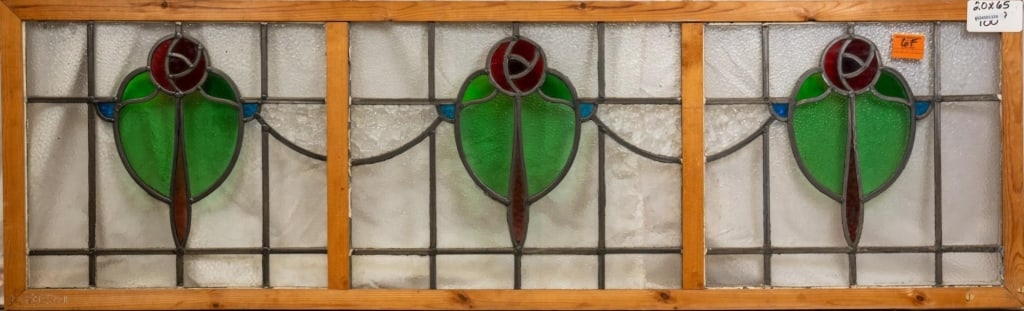 FRENCH ART NOUVEAU TRIPLE STAINED GLASS PANEL (1 of 3)