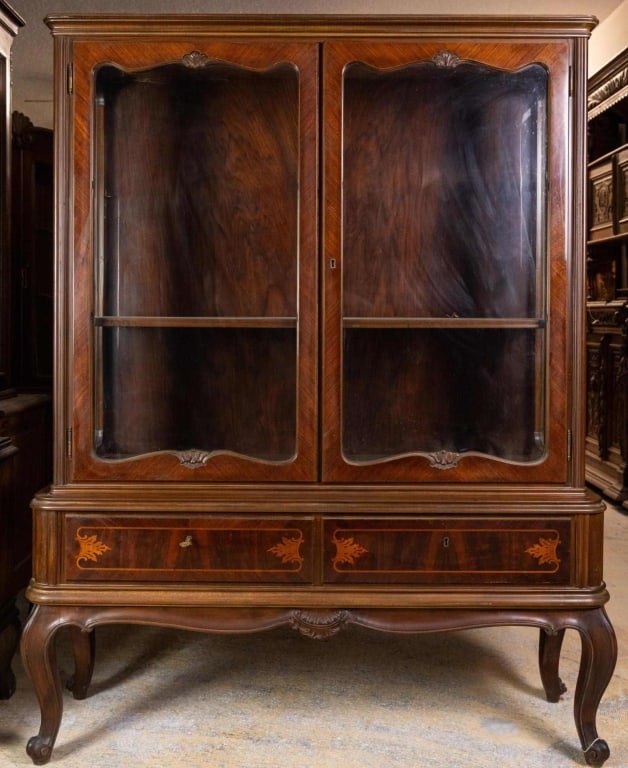FRENCH ROSEWOOD & MAHOGANY VITRINE CABINET (1 of 4)