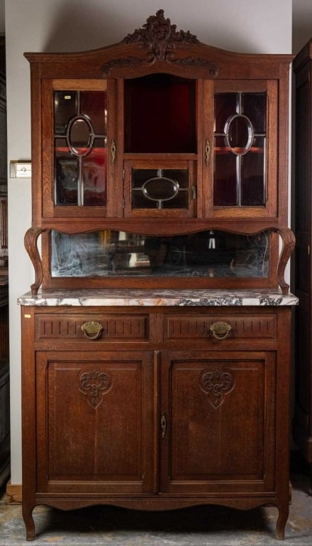 FRENCH ART NOUVEAU MARBLE TOP VITRINE BUFFET (1 of 5)