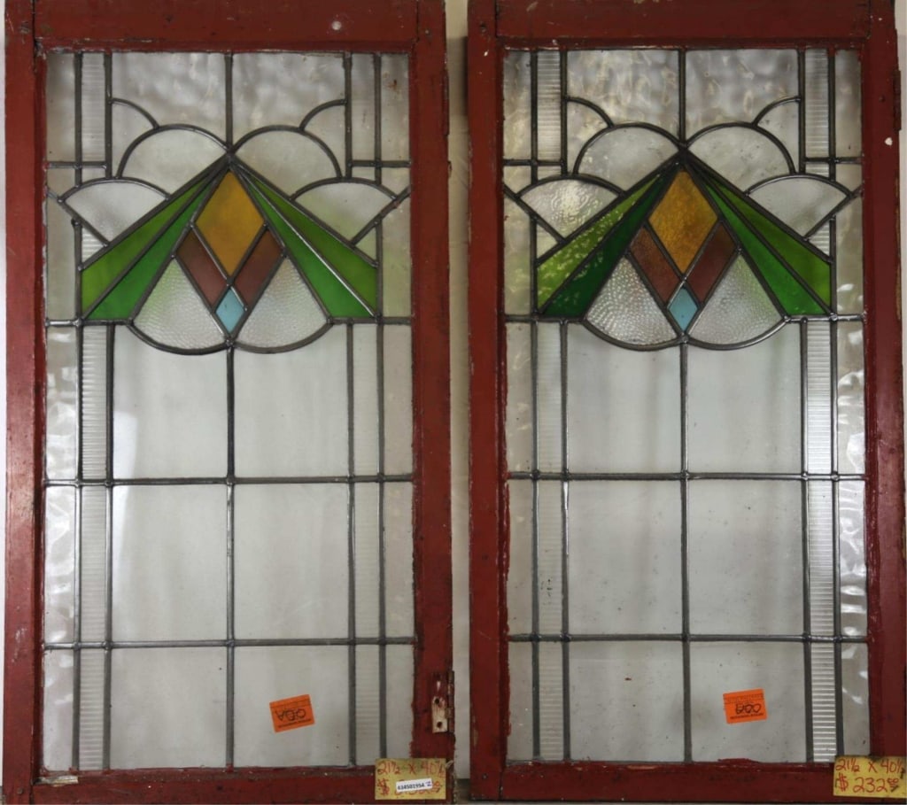 PAIR OF ENGLISH ART DECO STAINED GLASS PANELS (1 of 3)
