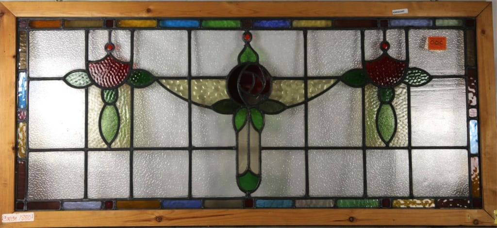 FRENCH ART NOUVEAU JEWELED STAINED GLASS PANEL (1 of 3)