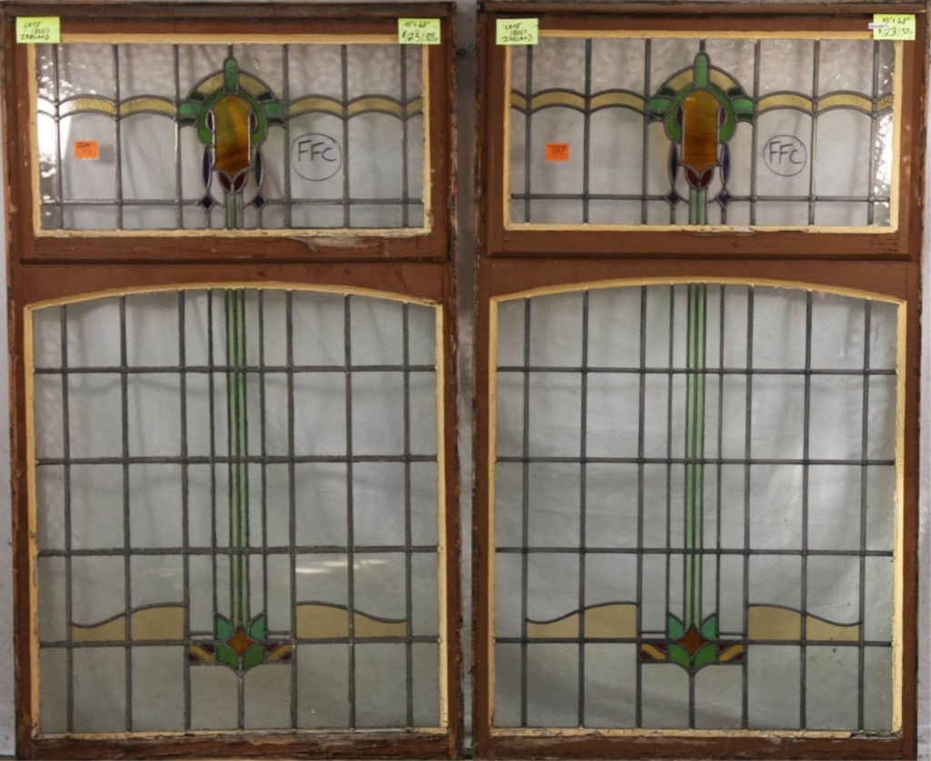 PAIR OF IRISH STAINED GLASS PANELS (1 of 3)