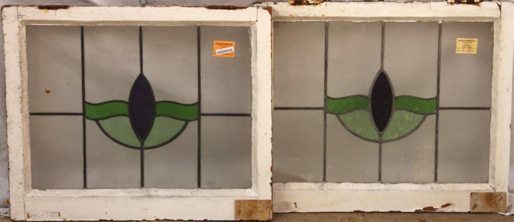 PAIR OF ANTIQUE CONTINENTAL STAINED GLASS PANELS (1 of 2)