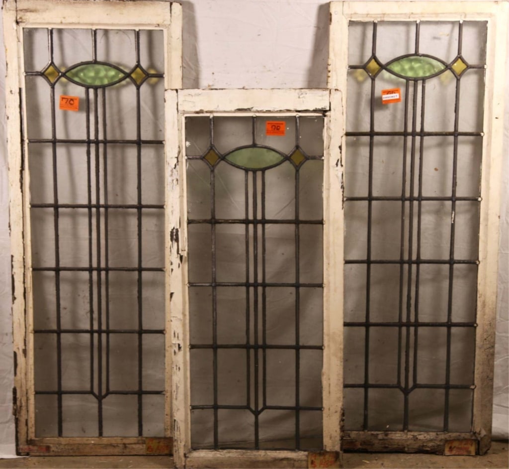 SET OF 3 ANTIQUE ENGLISH LEADED GLASS PANELS (1 of 5)