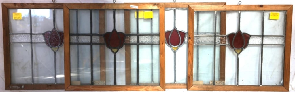 SET OF 4 ANTIQUE CONTINENTAL STAINED GLASS PANELS (1 of 3)