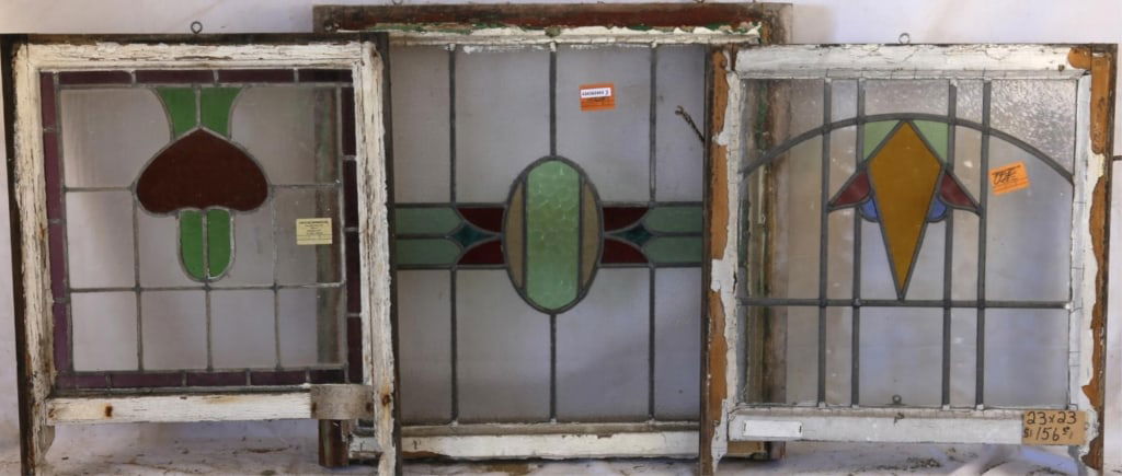 THREE CONTINENTAL STAINED GLASS PANELS (1 of 4)