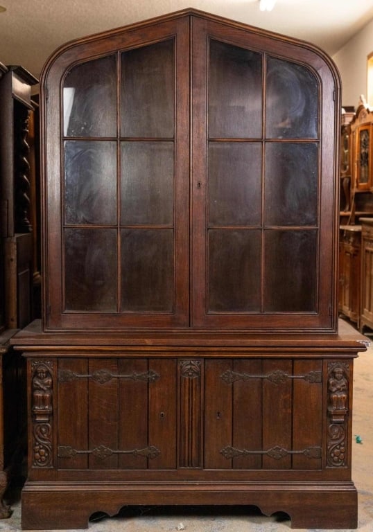 ENGLISH EDWARDIAN GOTHIC VITRINE CABINET (1 of 4)