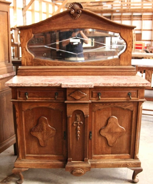 FRENCH OAK MARBLE TOP SERVER (1 of 4)