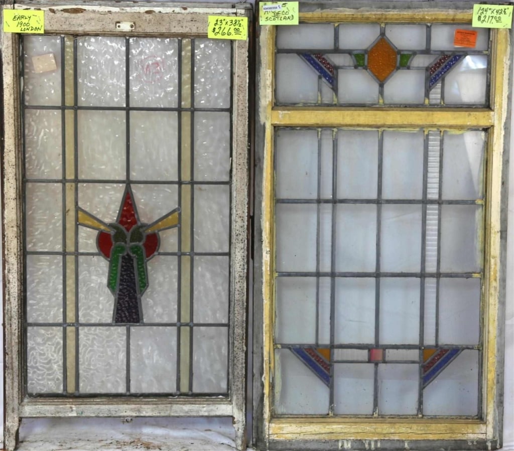 TWO CONTINENTAL ART DECO STAINED GLASS PANELS (1 of 4)
