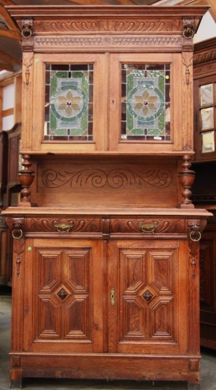 FRENCH RENAISSANCE REVIVAL STAINED GLASS BUFFET (1 of 8)