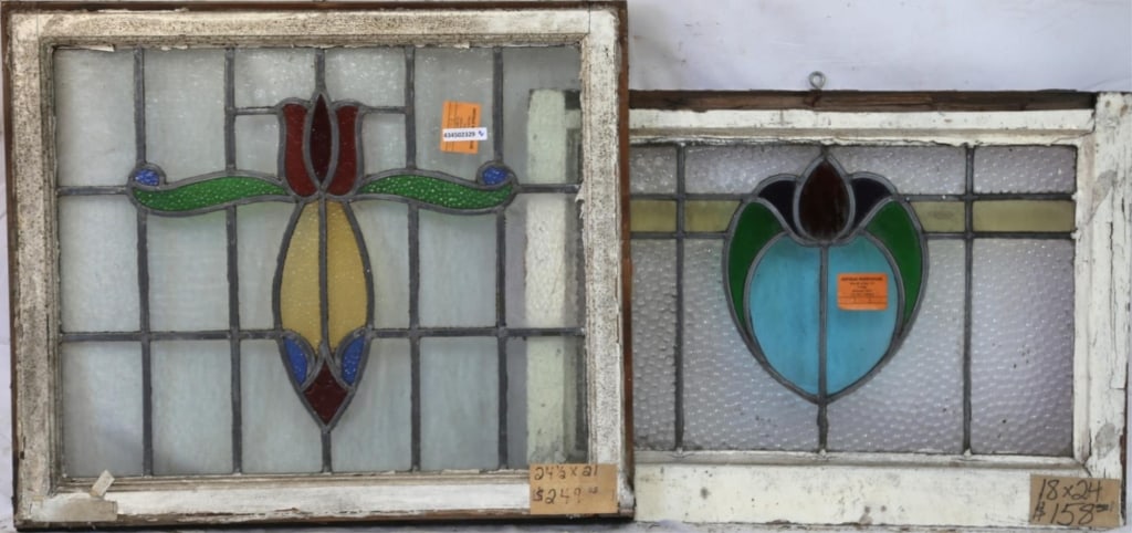 TWO CONTINENTAL STAINED GLASS PANELS (1 of 3)