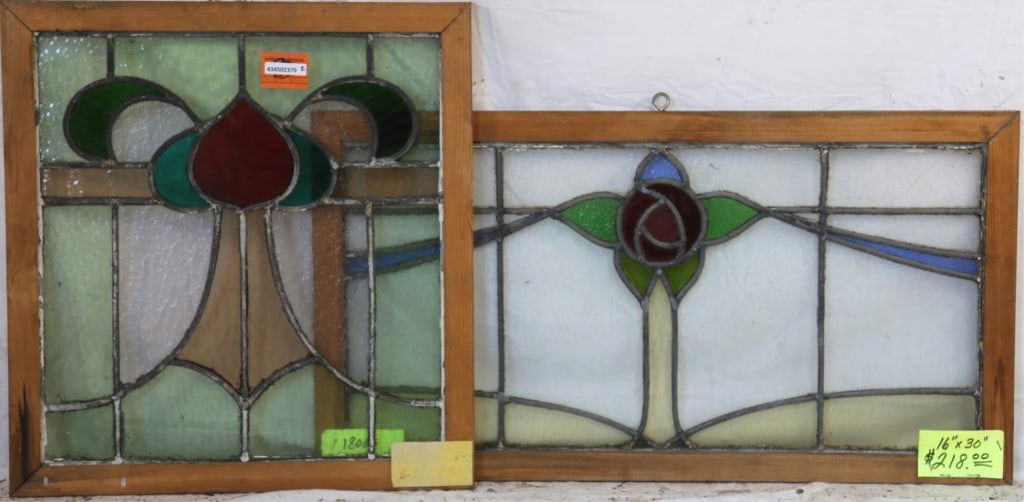 TWO CONTINENTAL STAINED GLASS PANELS (1 of 1)