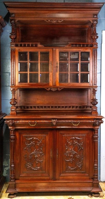 FRENCH RENAISSANCE REVIVAL OAK VITRINE BOOKCASE (1 of 6)