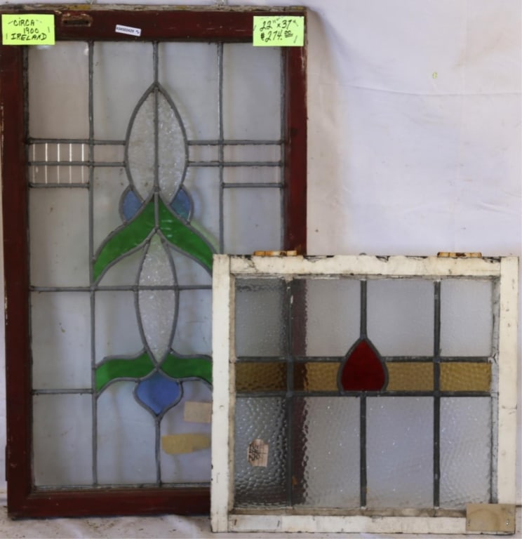 TWO IRISH STAINED GLASS PANELS (1 of 3)