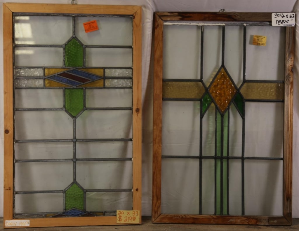 TWO FRENCH ART DECO STAINED GLASS PANELS (1 of 6)