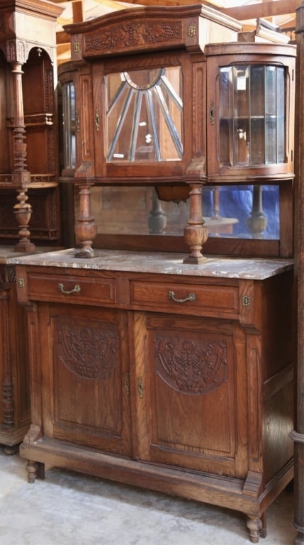 FRENCH ART NOUVEAU MARBLE TOP VITRINE BUFFET (1 of 9)