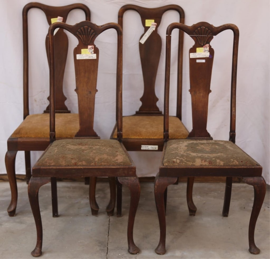 SET OF 4 ENGLISH MAHOGANY QUEEN ANNE STYLE CHAIRS (1 of 4)