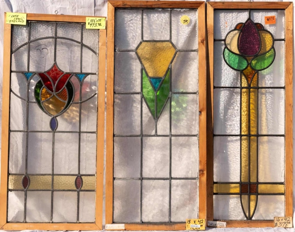 THREE CONTINENTAL STAINED GLASS PANELS (1 of 6)