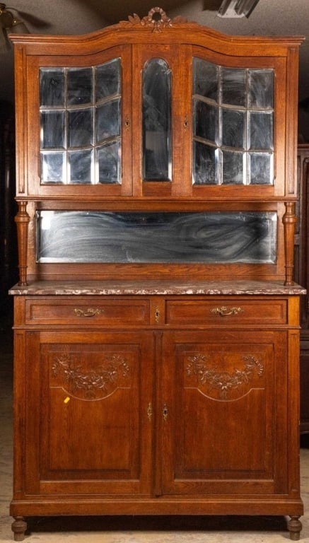 FRENCH OAK MARBLE TOP VITRINE BUFFET (1 of 4)