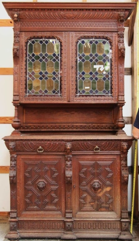 FRENCH RENAISSANCE REVIVAL STAINED GLASS CUPBOARD (1 of 5)