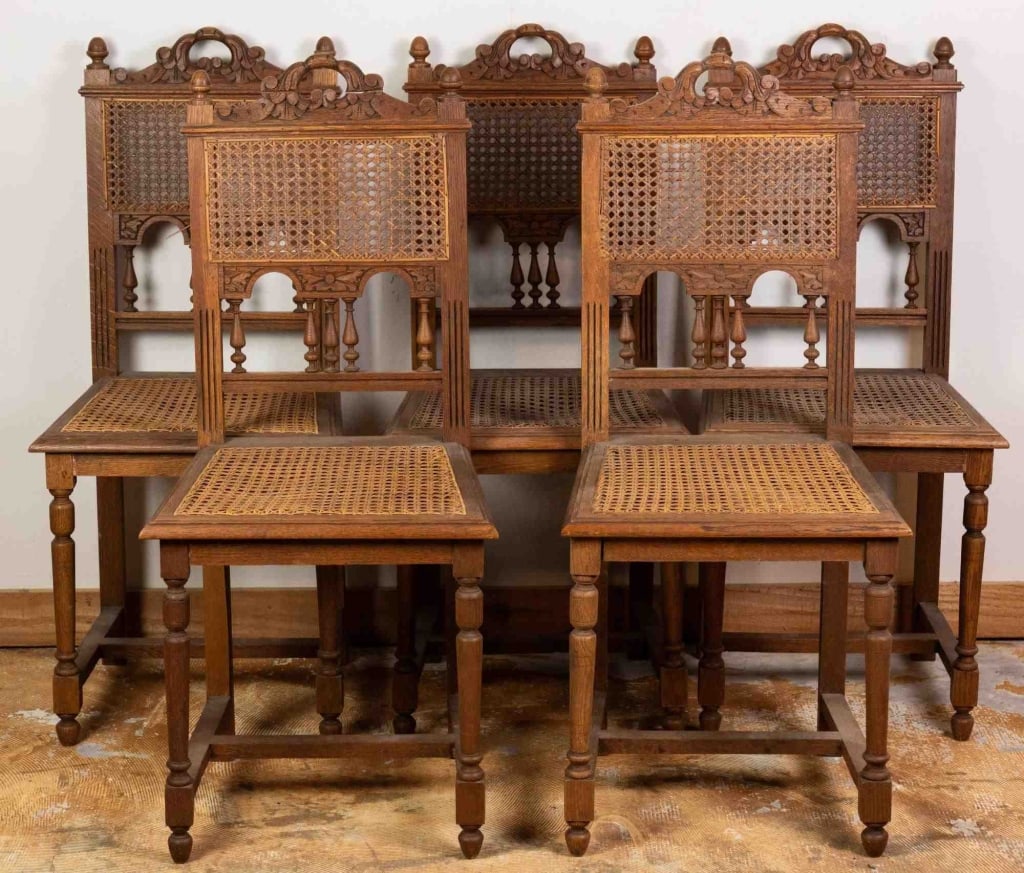 SET OF 5 19TH C. FRENCH OAK CANE SIDE CHAIRS (1 of 4)