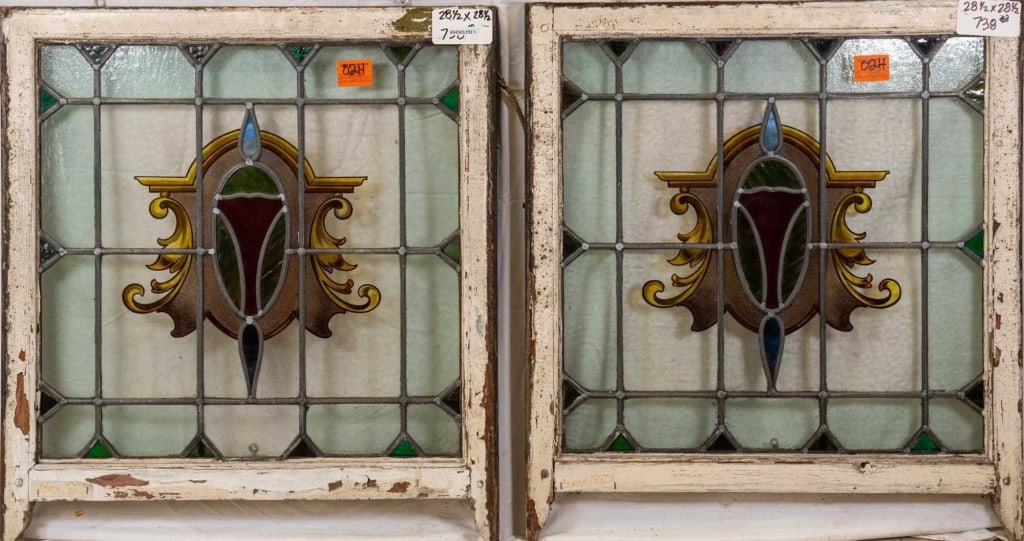 PAIR OF FRENCH STAINED GLASS PANELS (1 of 3)