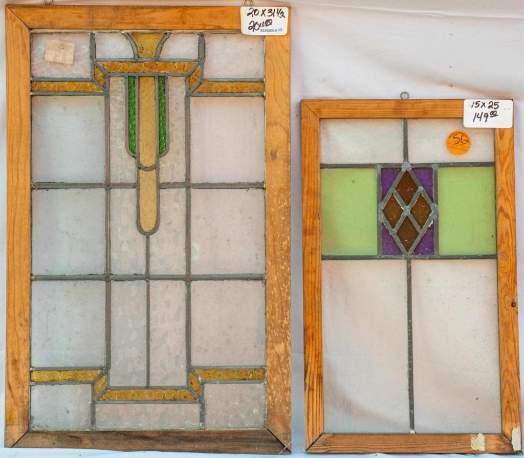 TWO ENGLISH ART DECO STAINED GLASS PANELS (1 of 3)