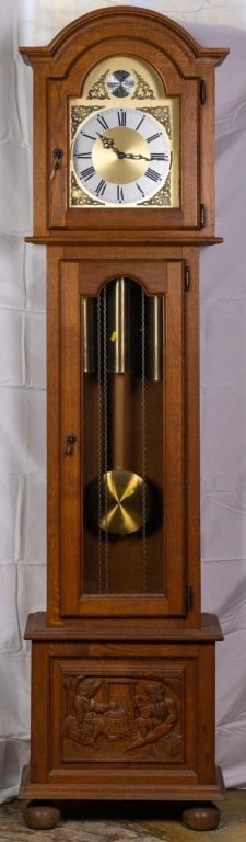 FRENCH OAK GRANDGATHER CLOCK (1 of 4)