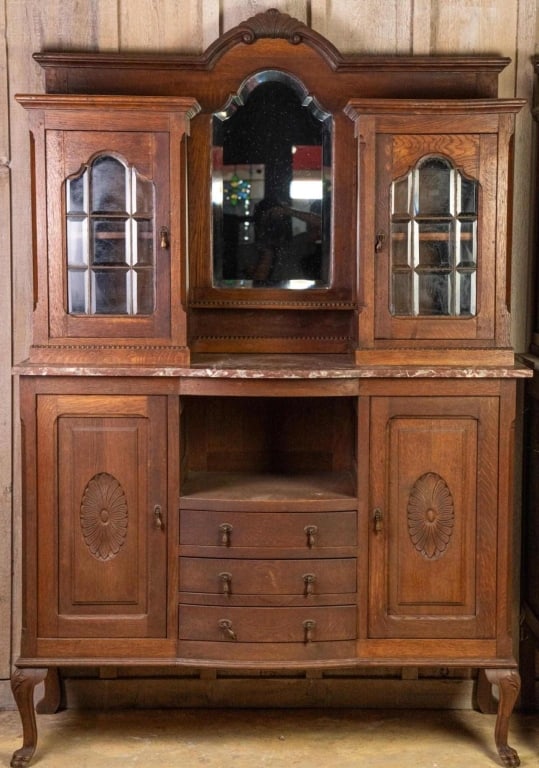 FRENCH OAK MARBLE TOP VITRINE VALET (1 of 5)