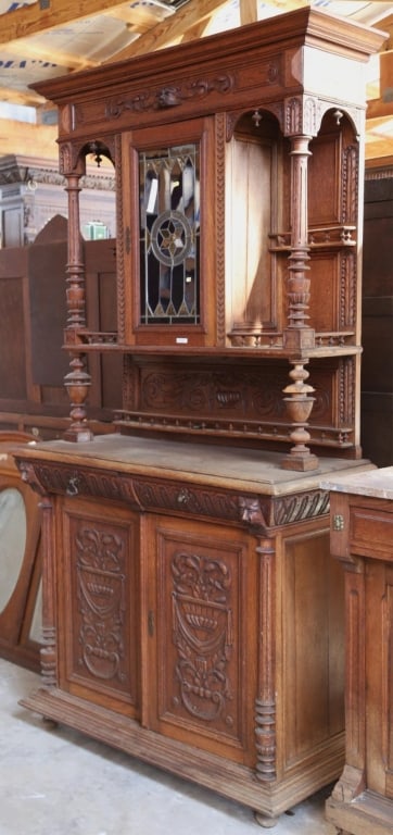 FRENCH RENAISSANCE REVIVAL STAINED GLASS BUFFET (1 of 5)