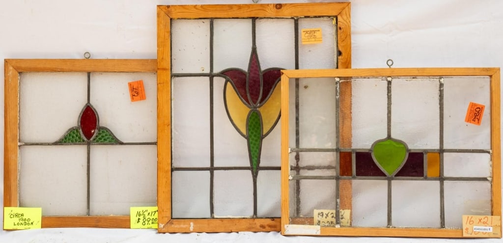 THREE CONTINENTAL STAINED GLASS PANELS (1 of 4)