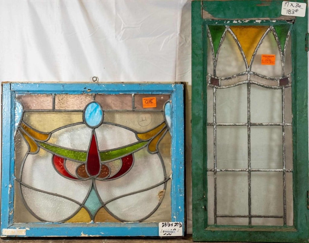 TWO CONTINENTAL STAINED GLASS PANEL (1 of 4)