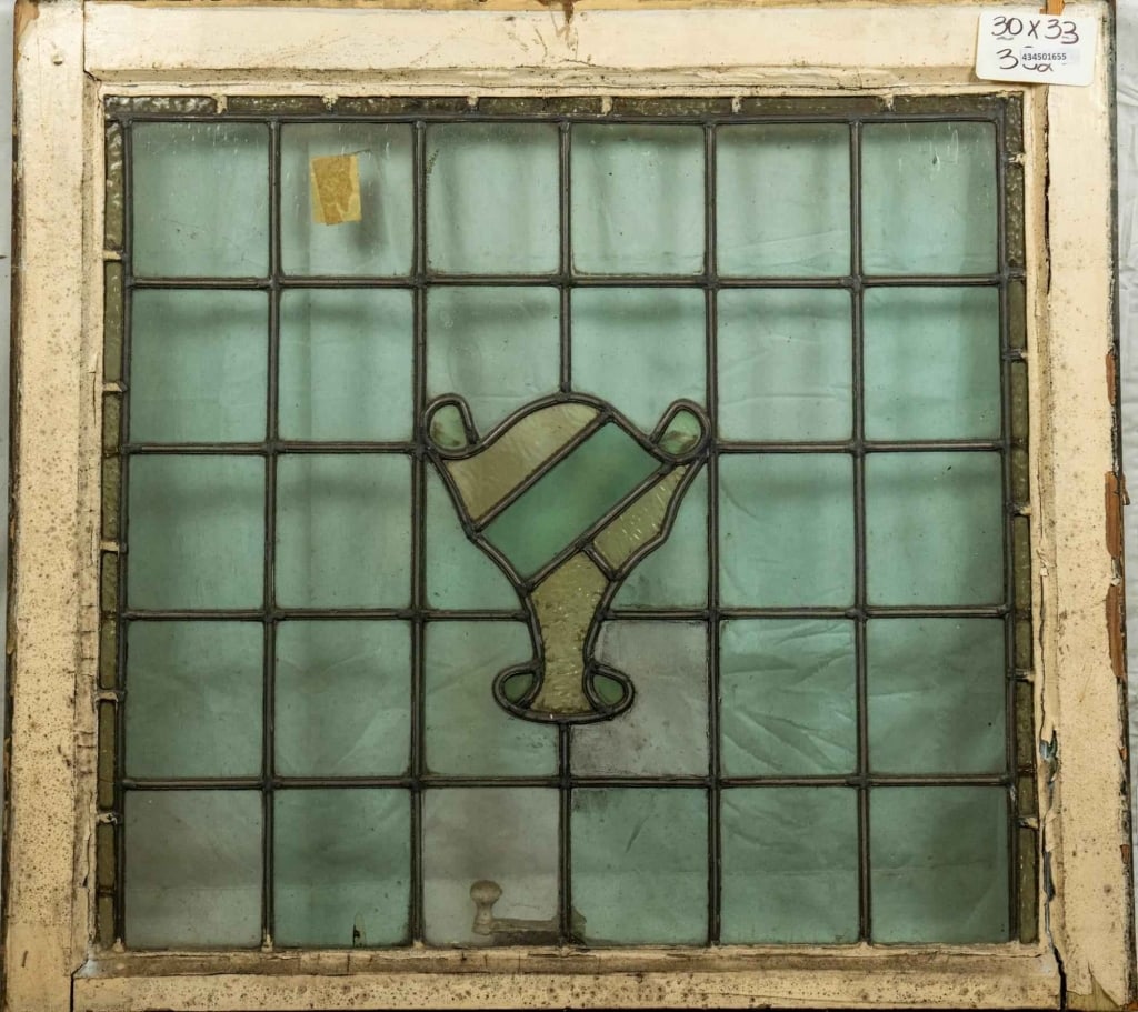 ANTIQUE CONTINENTAL STAINED GLASS PANEL: Antique Continental stained glass panel. Approximate dimensions: h. 30", w. 33" Disclaimer: This is an online court ordered bankruptcy sale. Participating bidders must have a credit card on file with
