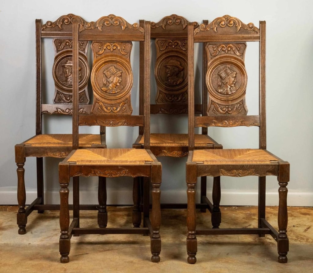 SET OF 4 19TH C. FRENCH OAK PORTRAIT BACK CHAIRS (1 of 4)