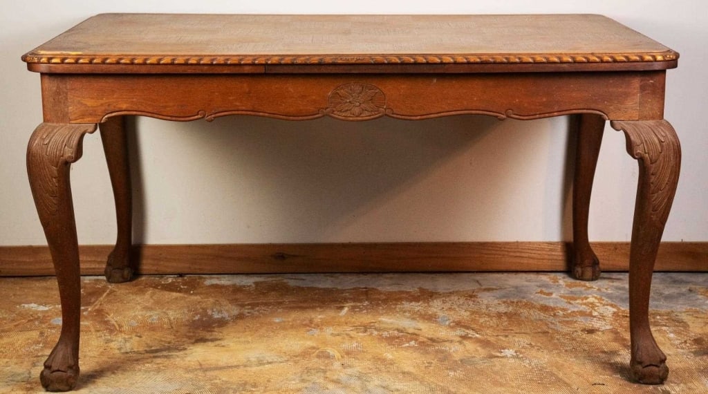 FRENCH CHIPPENDALE STYLE OAK PARQUETRY TABLE (1 of 4)