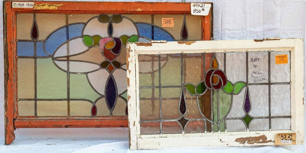 TWO CONTINENTAL STAINED GLASS PANELS (1 of 10)