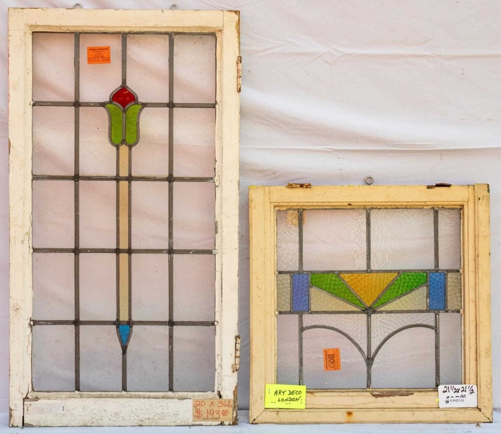 TWO CONTINENTAL STAINED GLASS PANELS (1 of 4)